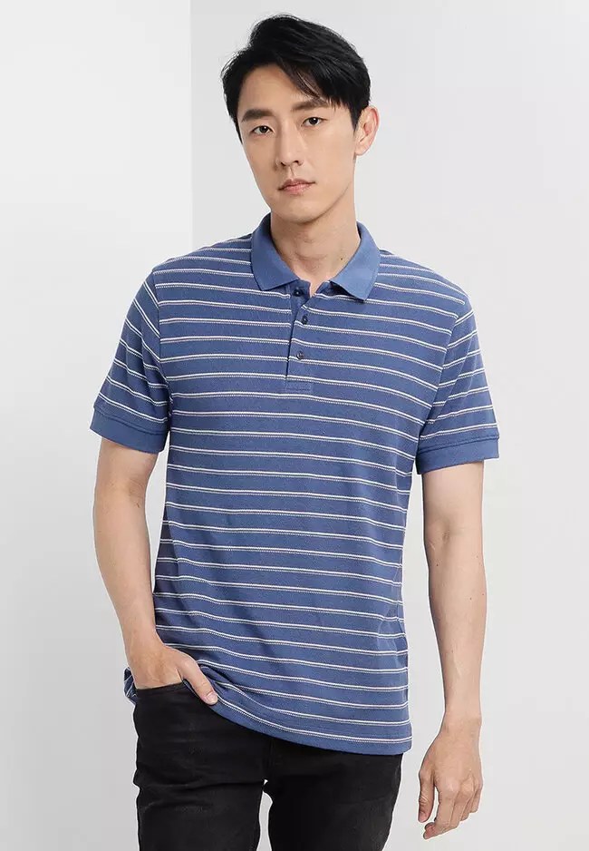 Blue striped shop polo shirt