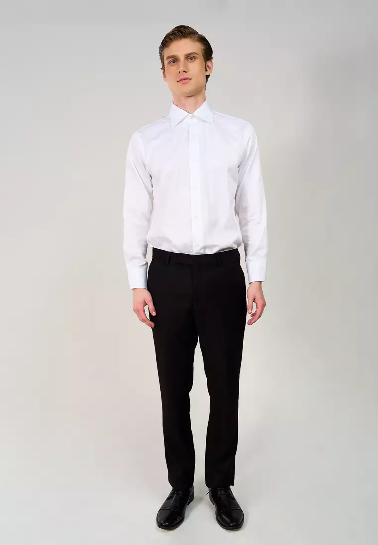 Plain Black Modern Fit Suit Trousers With Subtle Stretch