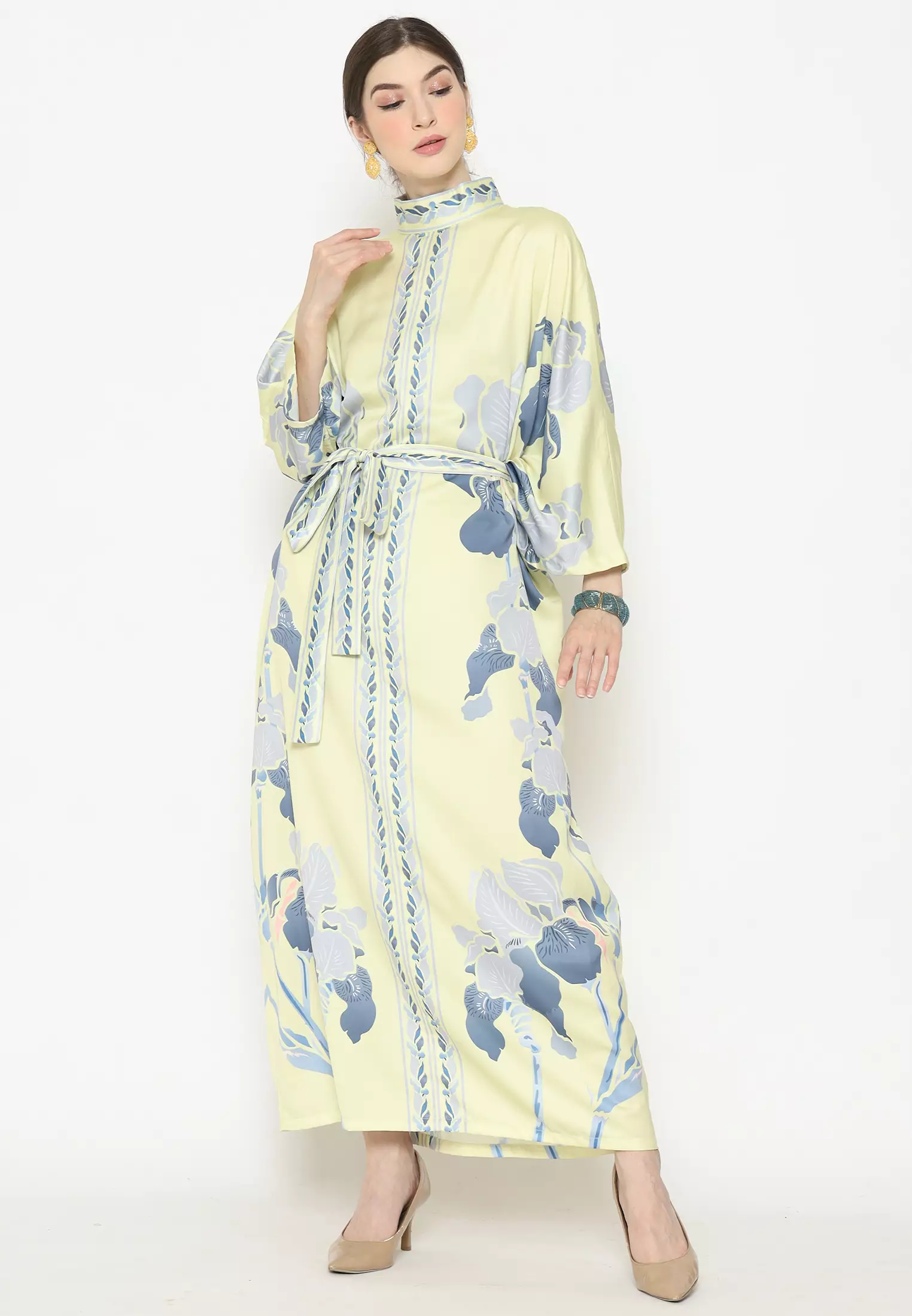 Kanzi Exclusive Long Sleeve Yellow Grey Batik Kaftan