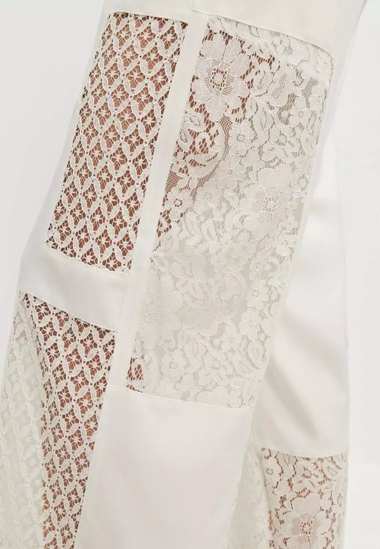 Lace Panel Wide-Leg Trousers