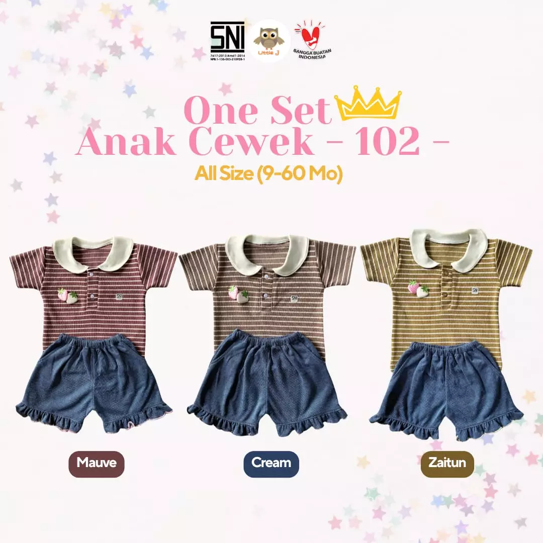 Little J - Oneset Celana Anak Perempuan Salur Lengan Pendek || Baju Anak Cewek Rib Stripe Lucu 1-5 Tahun SNI Tebal