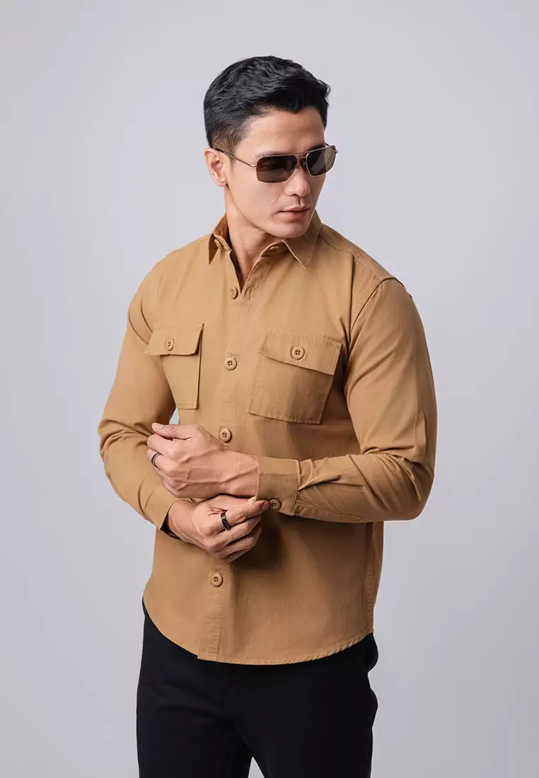 Jacket Shacket Workwear Shirt Camel Brown