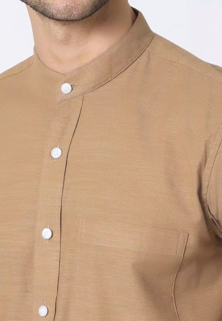 Cotton Well Moeen Shirt Brown | Kemeja Koko Oxford Slub Lengan Lengan Panjang Coklat