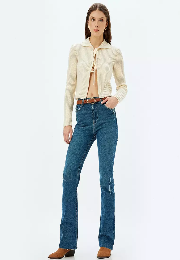 Frayed High Waist Bell-Bottom Jeans - Flare Jeans