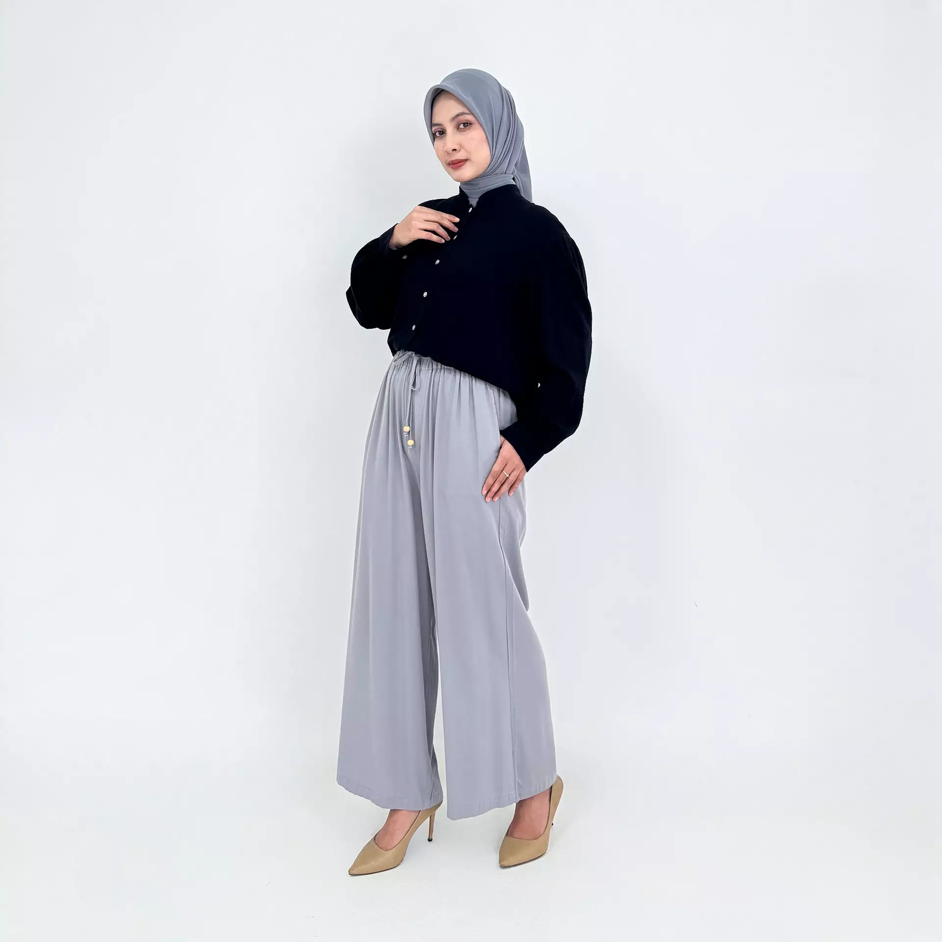 Setelan Kemeja Katun Reza [HITAM-ABUMUDA]