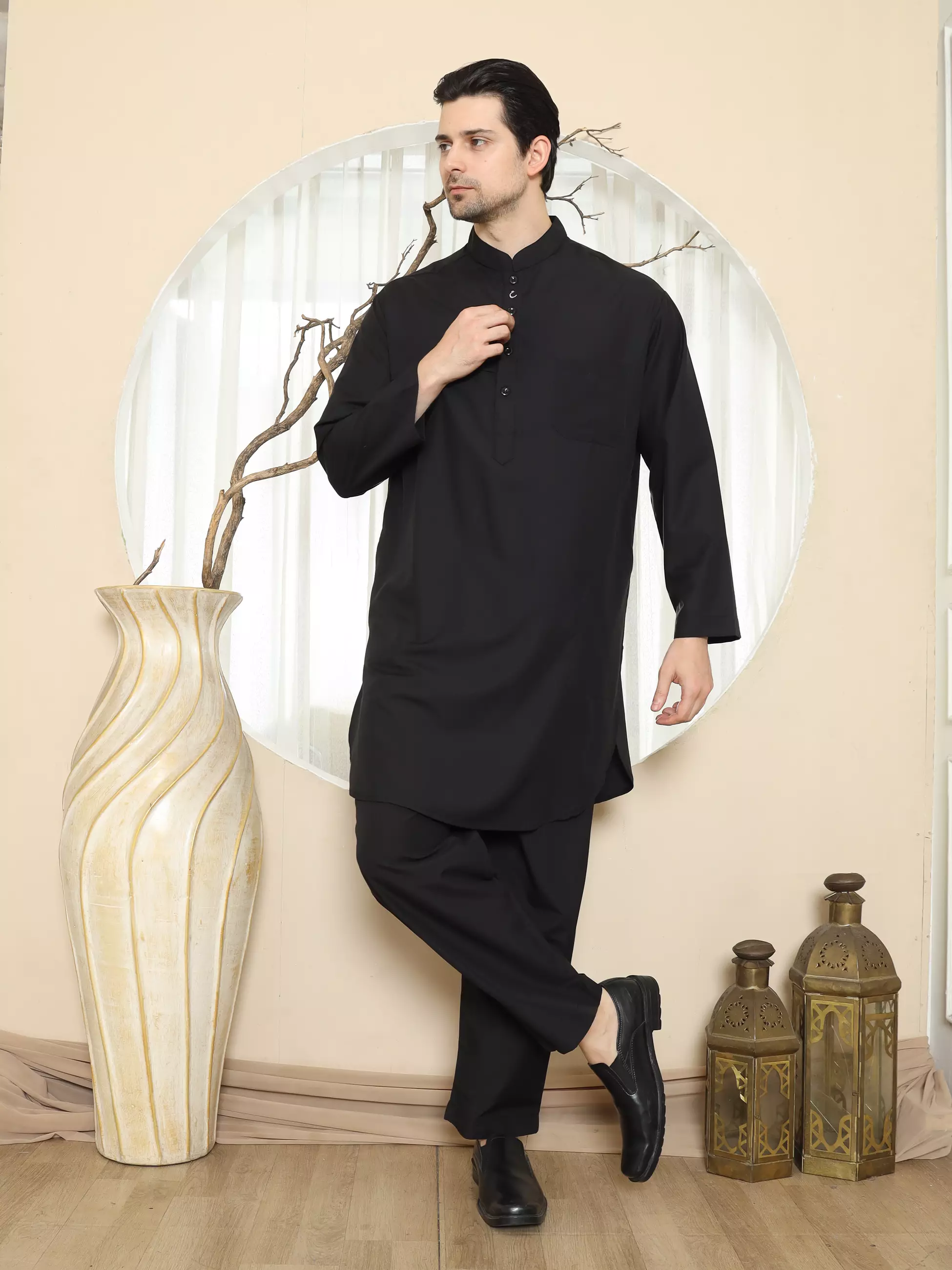 Setelan Baju Koko Sarimbit Kurta Pakistan PK 10 Black