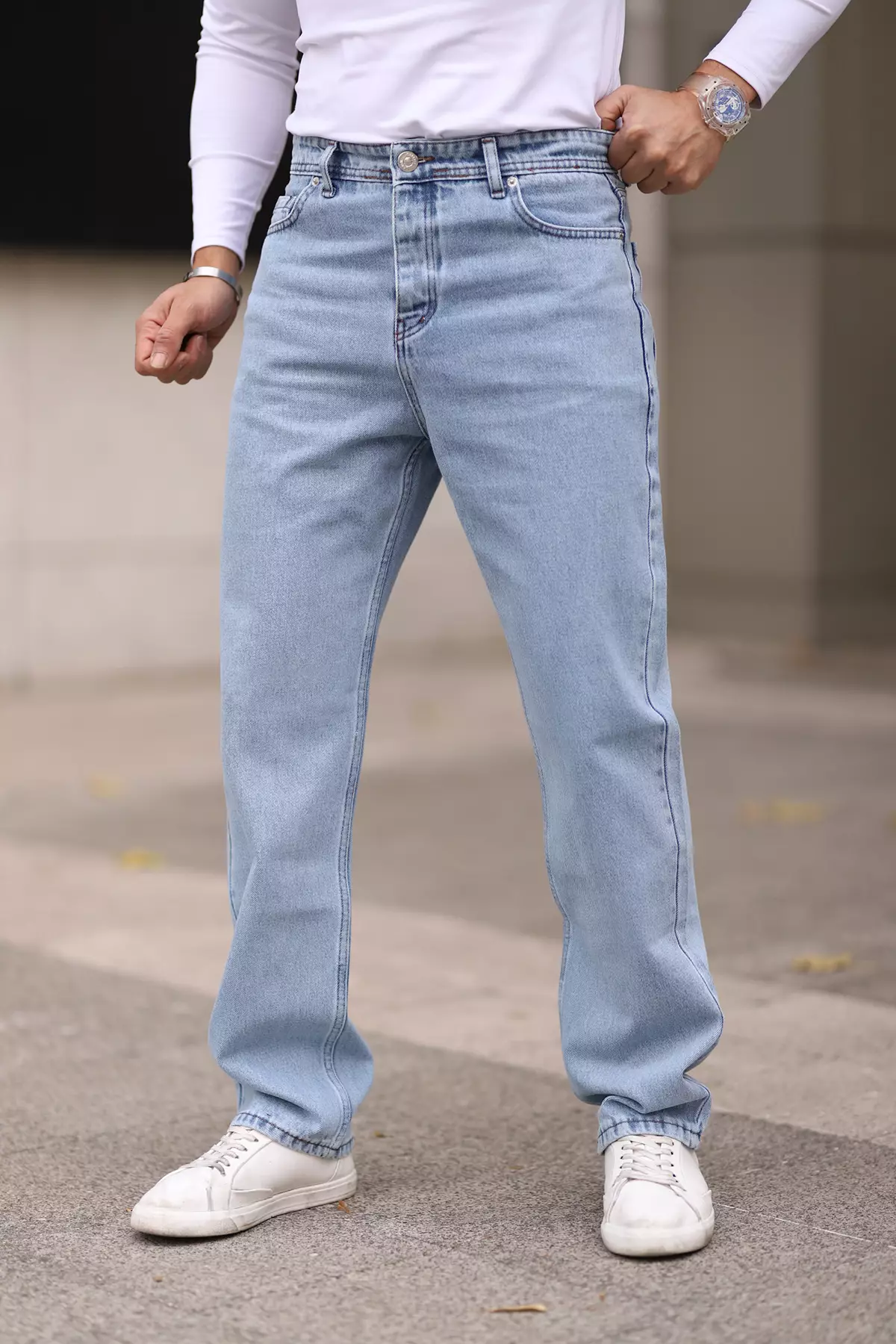 Light Blue 100% Cotton Men's Baggy Fit Jeans Jeans Tmnaw24Je00027