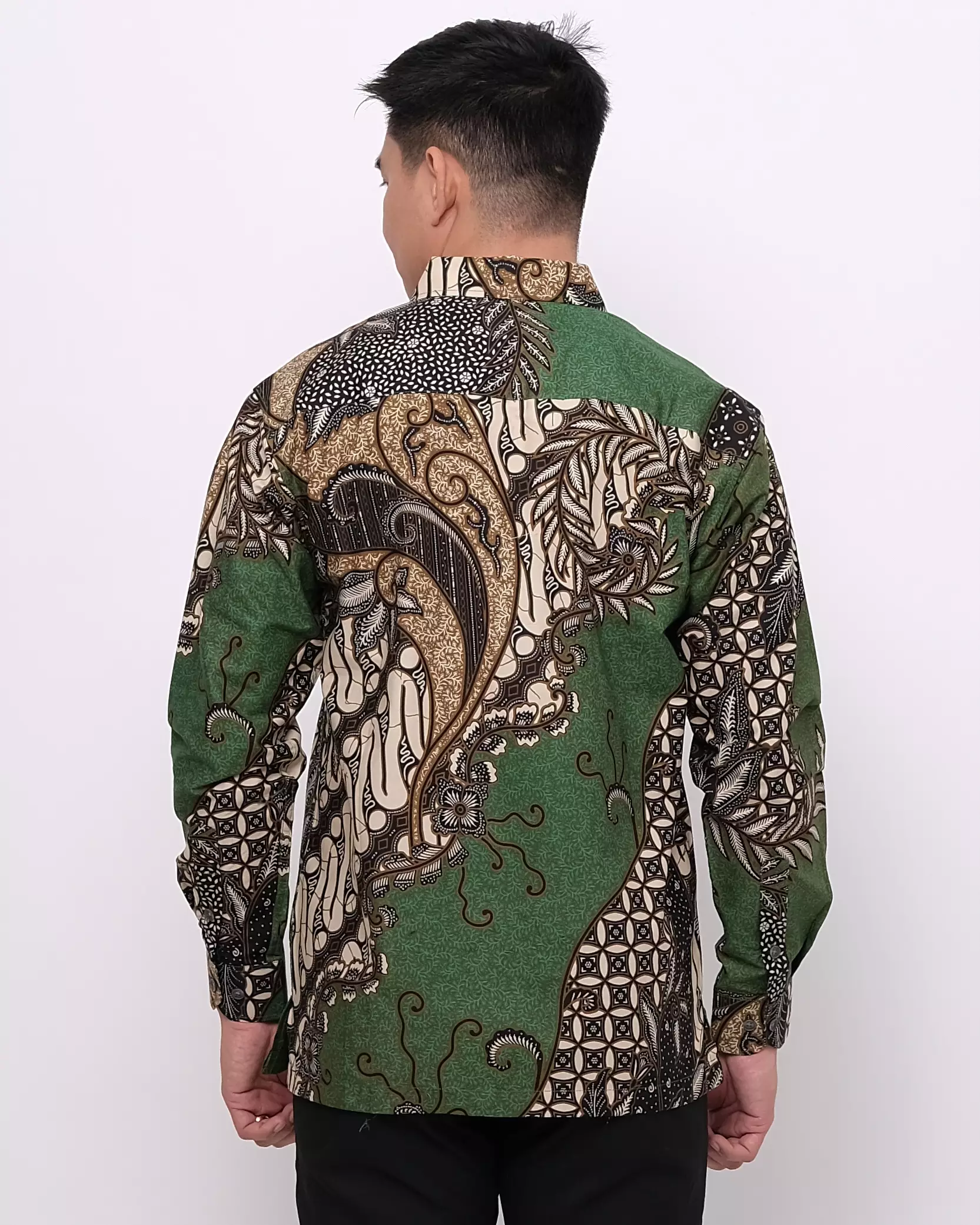 Andre Michel Kemeja Batik Lengan Panjang Hijau Cokelat 16732