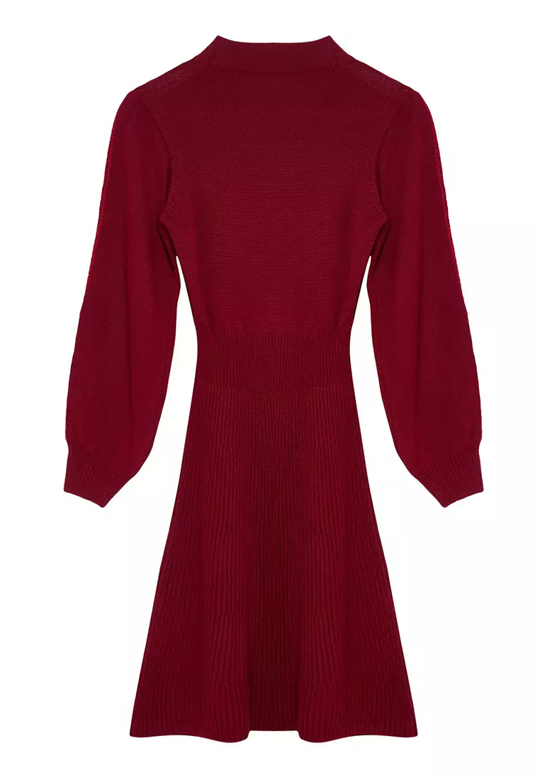 Claret Red Mini Knitwear Lace Dress Twoaw22El0011