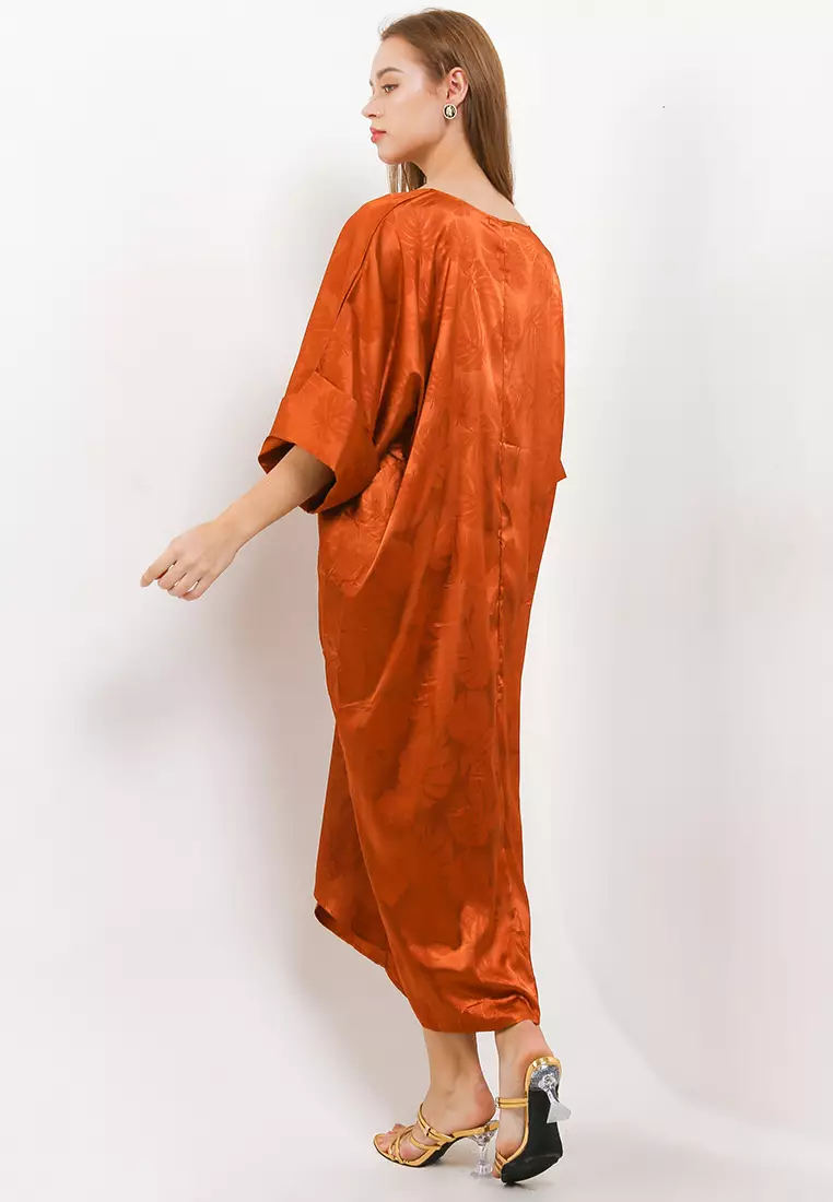 Printed Silk Sateen Twisted Kaftan