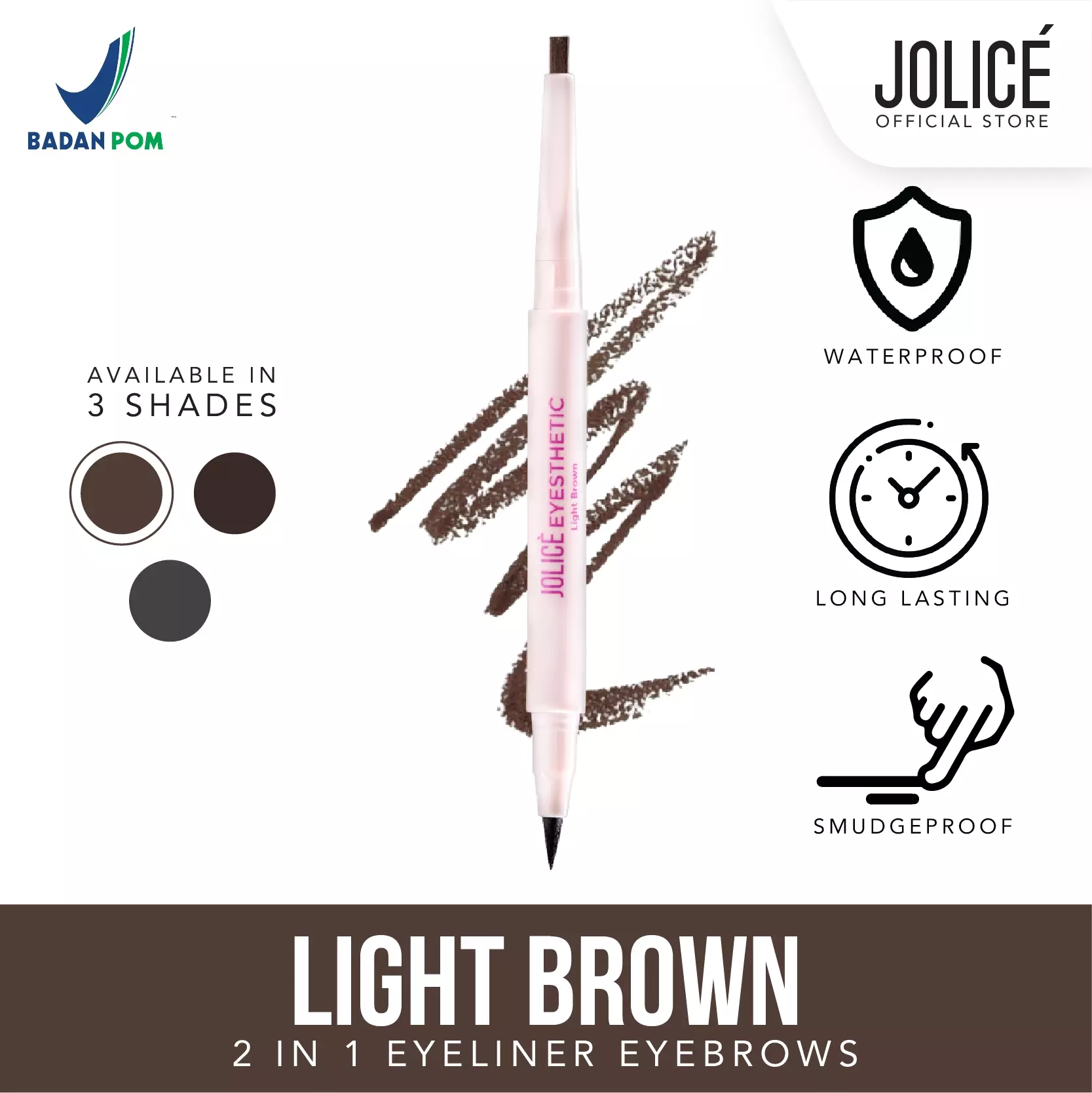 Jolice High Quality 2in1 Eyeliner Eyebrow Waterproof Pensil Alis Mata