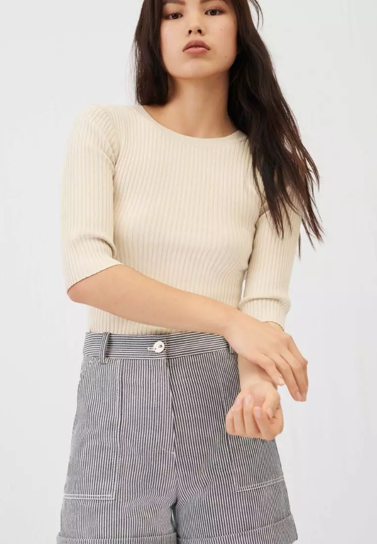 Frill-trimmed pointelle-knit jumper