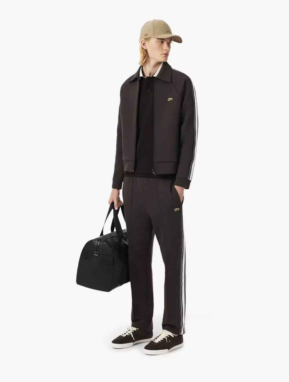 French Made Classic Fit Stripe Collar Polo Shirt - Brown