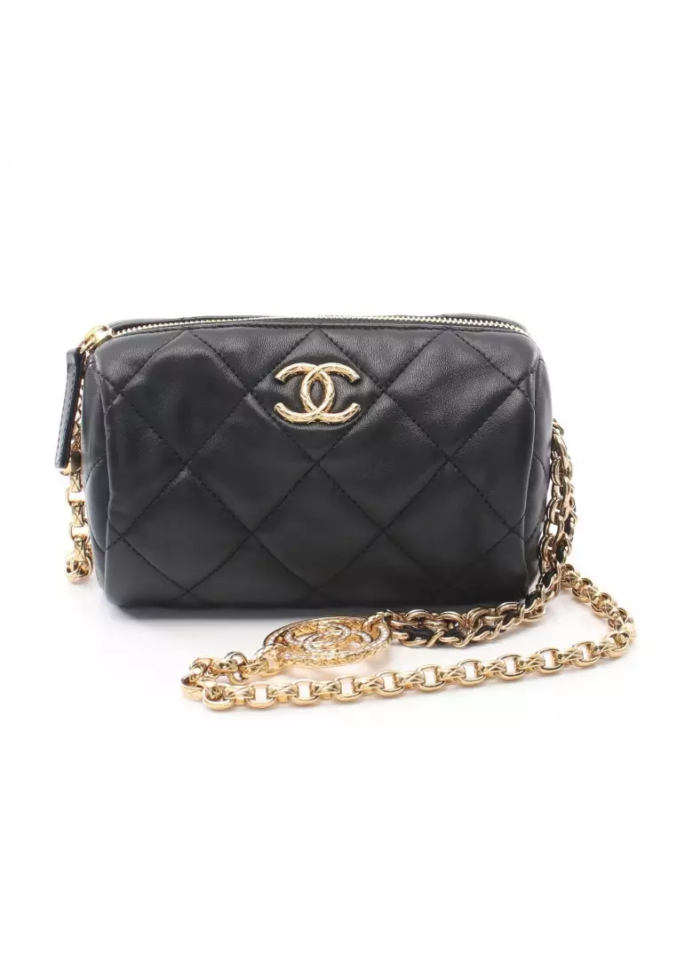 網上選購Chanel Pre-loved CHANEL mini bowling bag matelasse chain shoulder bag  lambskin black gold hardware 22SS 2023 系列
