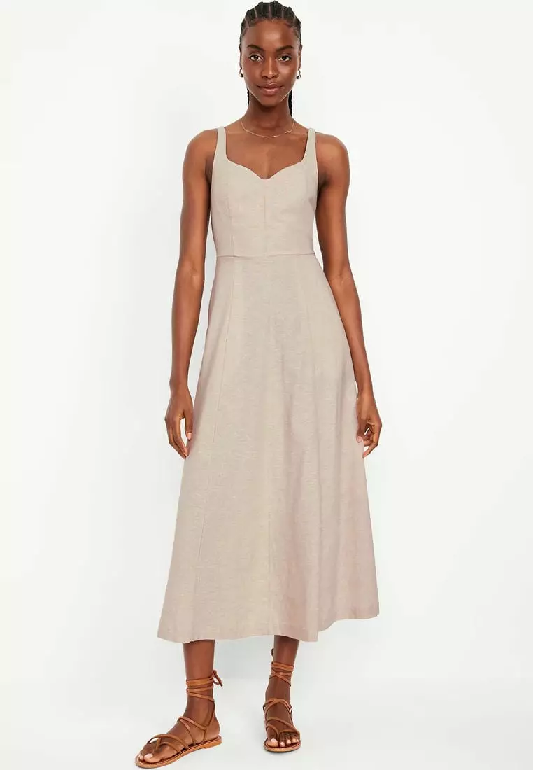 Fit & Flare Linen-Blend Midi Dress