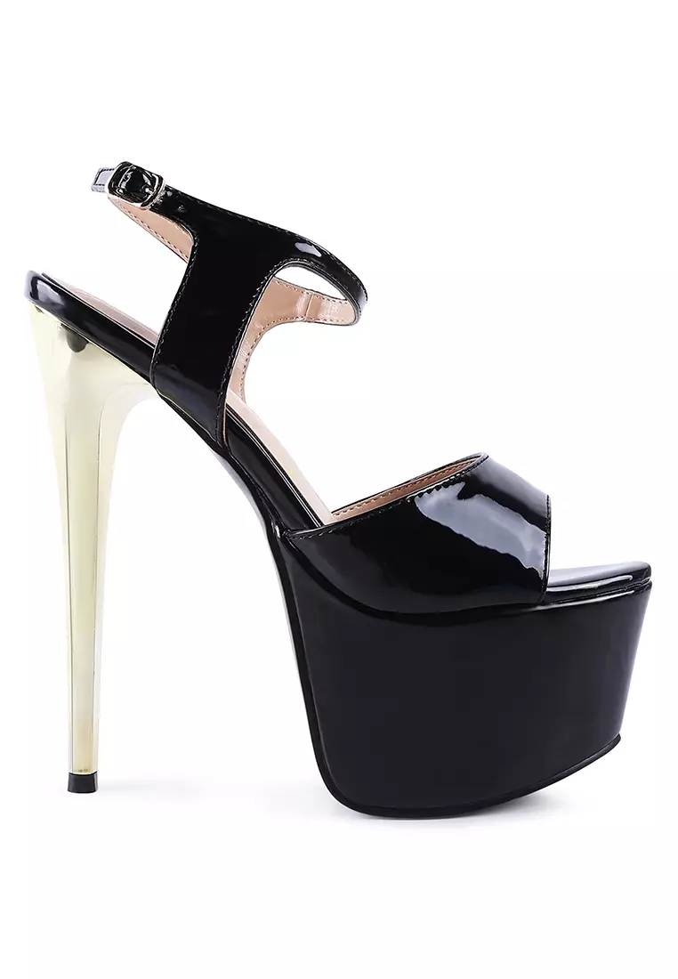 Discount on London Rag  shoes - SKU: Black Ultra High Heeled Ankle Strap Sandal