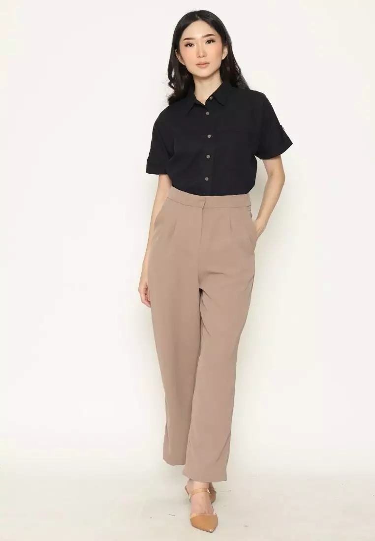 Urban Exchange Kemeja Alisha Black - Kemeja Hitam Lengan Pendek