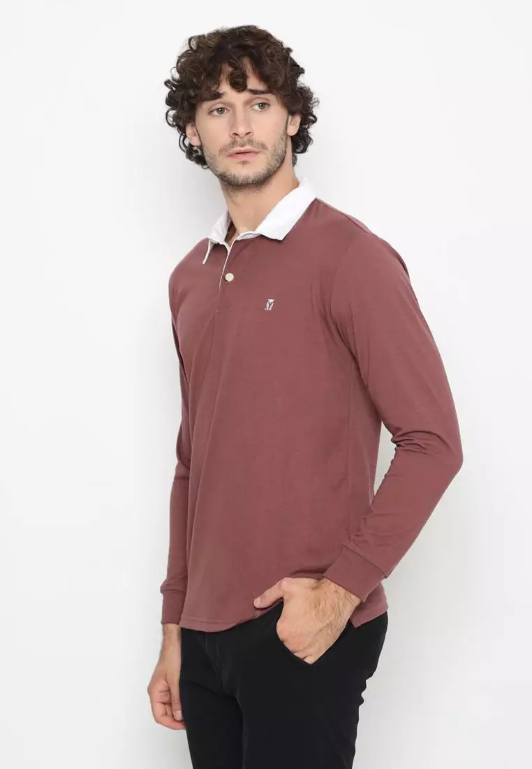 Matsuda Kaos Rugby Polo Shirt Pria Lengan Panjang Fujidera