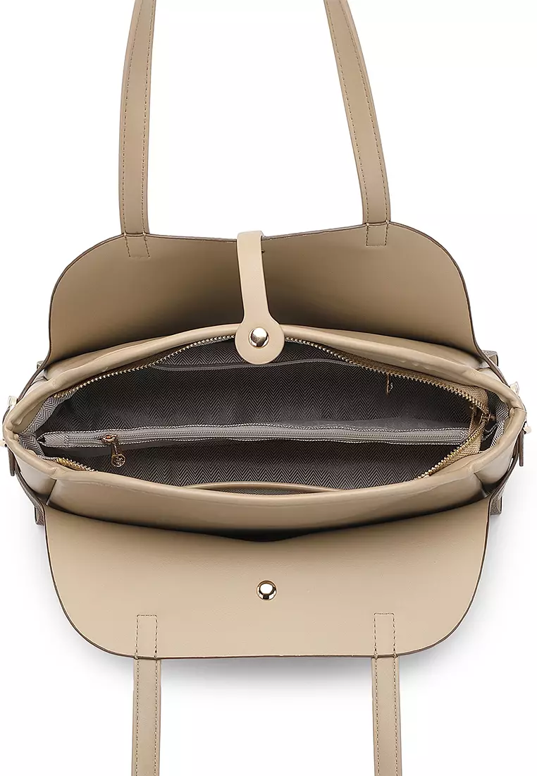 Women's Shoulder Bag / Top Handle Bag - Dark Brown / Apricot