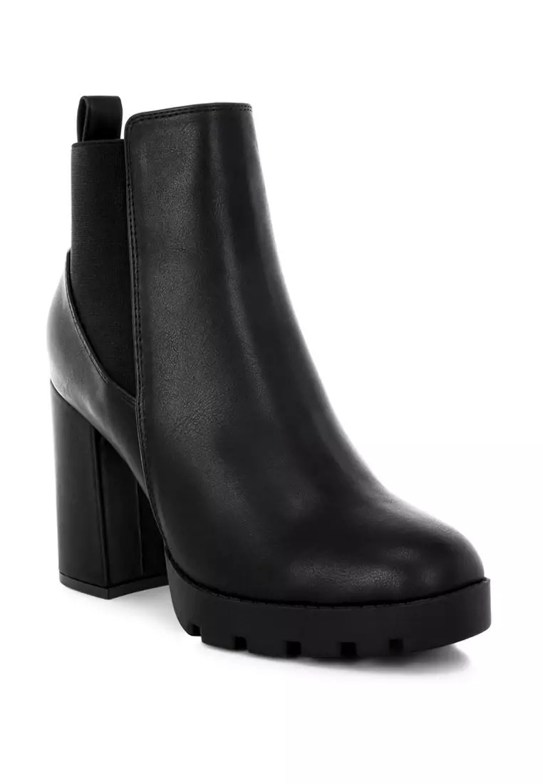 Block Heel Black Heeled Chelsea Ankle Boots Linzi Manor Black Faux