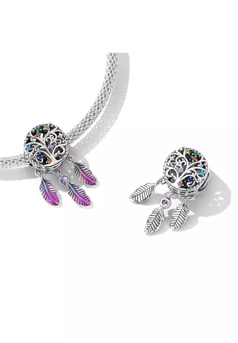 Solid 925 Sterling Silver Tree of Life Dream Catcher Charm