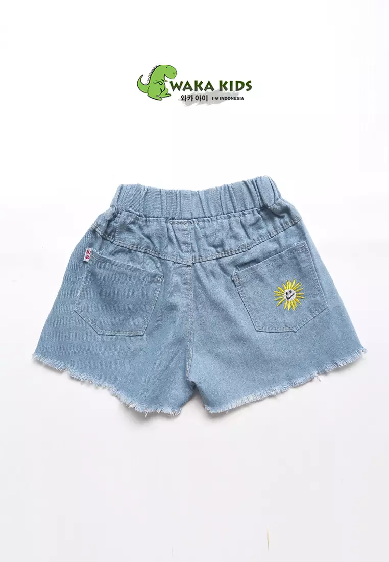 Wakakids Celana Jeans Pendek Rawis Hotpants Ripped Jeans Sobek Motif Matahari 059 Vench