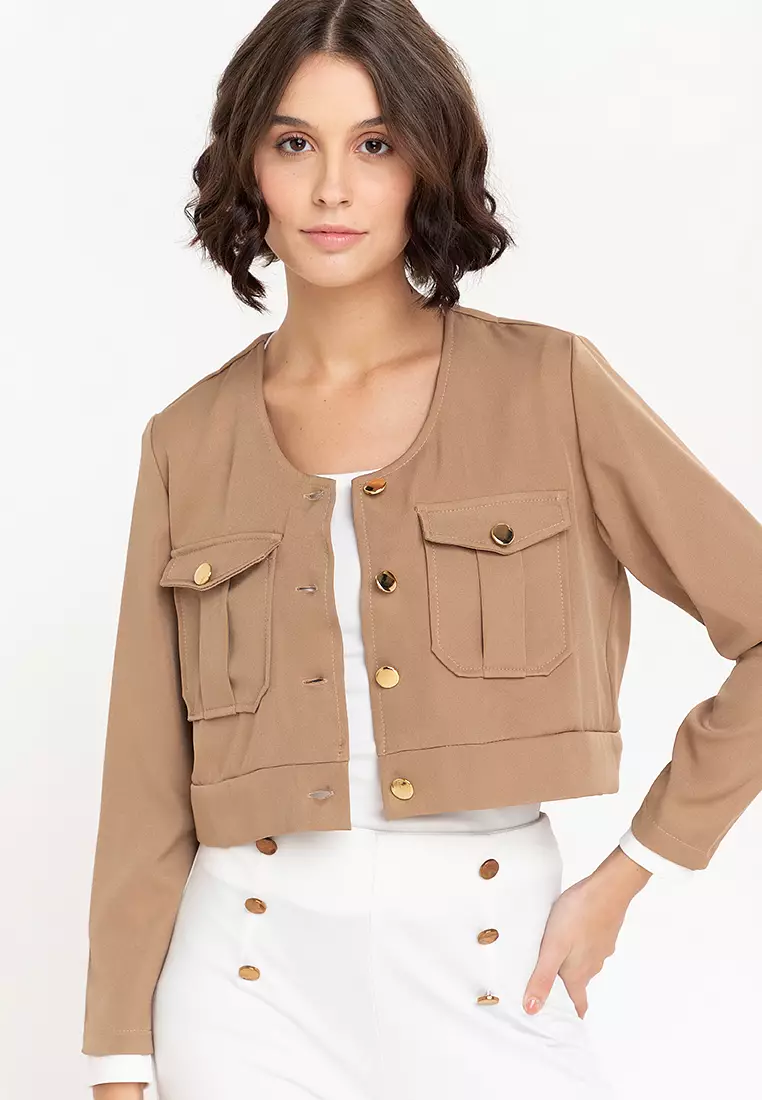 Layken Collarless Button Down Jacket