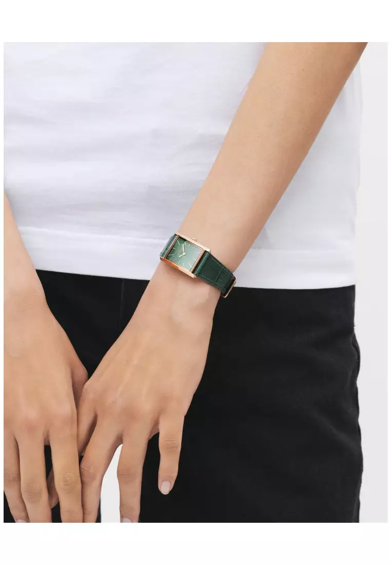 Bound 32x22mm Green Crocodile - Rose Gold - Emerald Sunray 玫瑰金色 義大利皮革 DW 女性 手錶