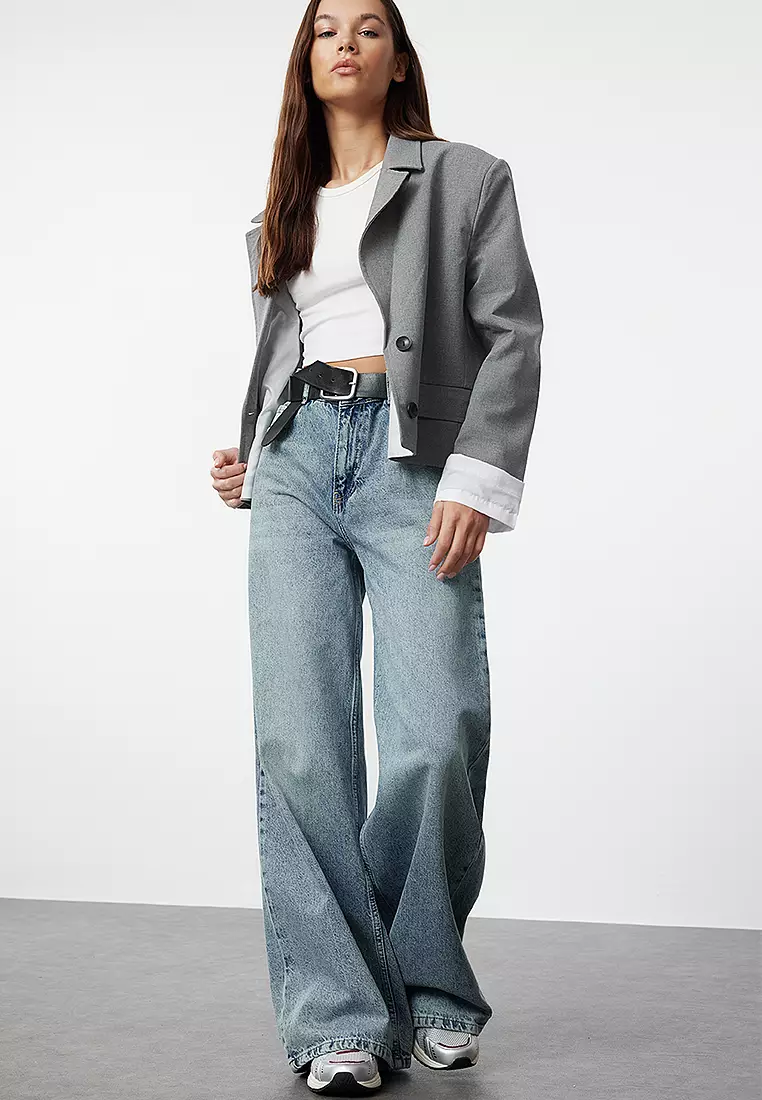 Blue Normal Waist Extra Wide Leg Palazzo Jeans