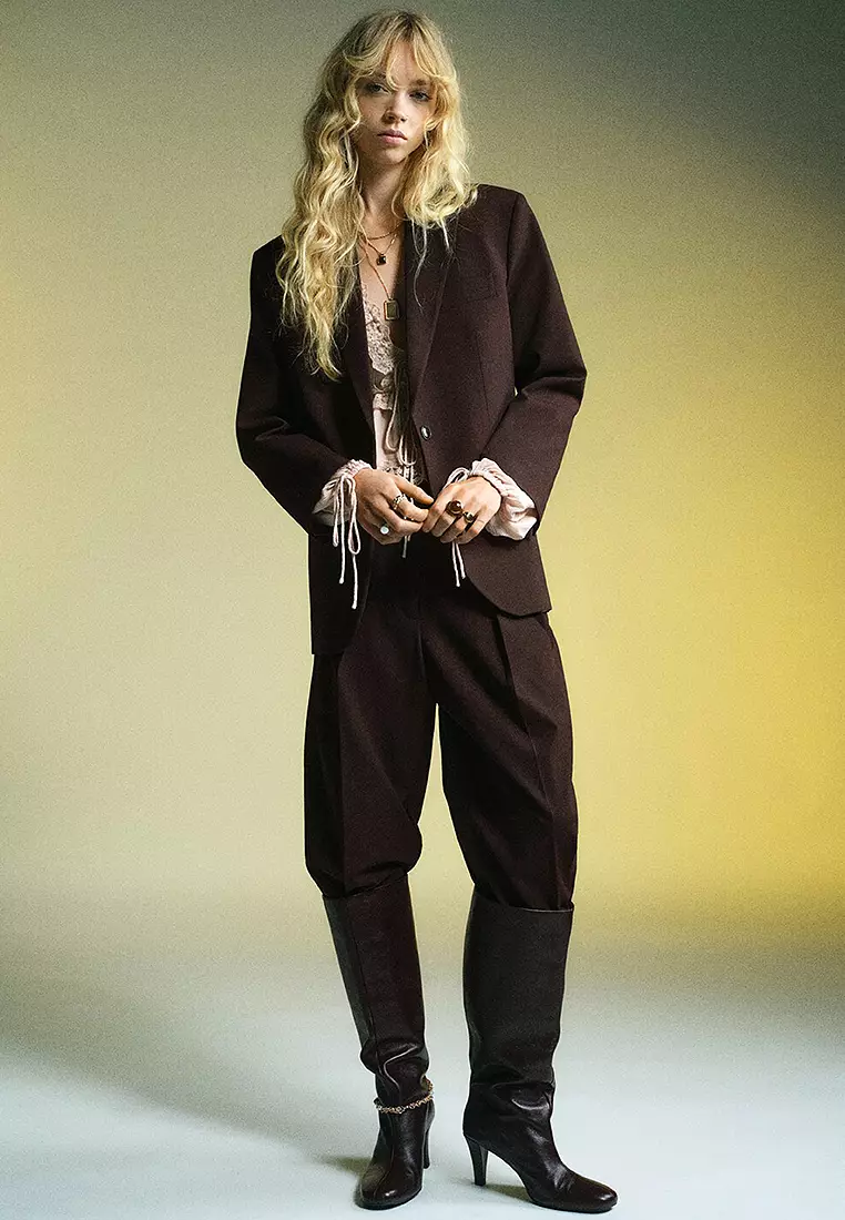 Wide-Leg Mid-Rise Pleated Trousers