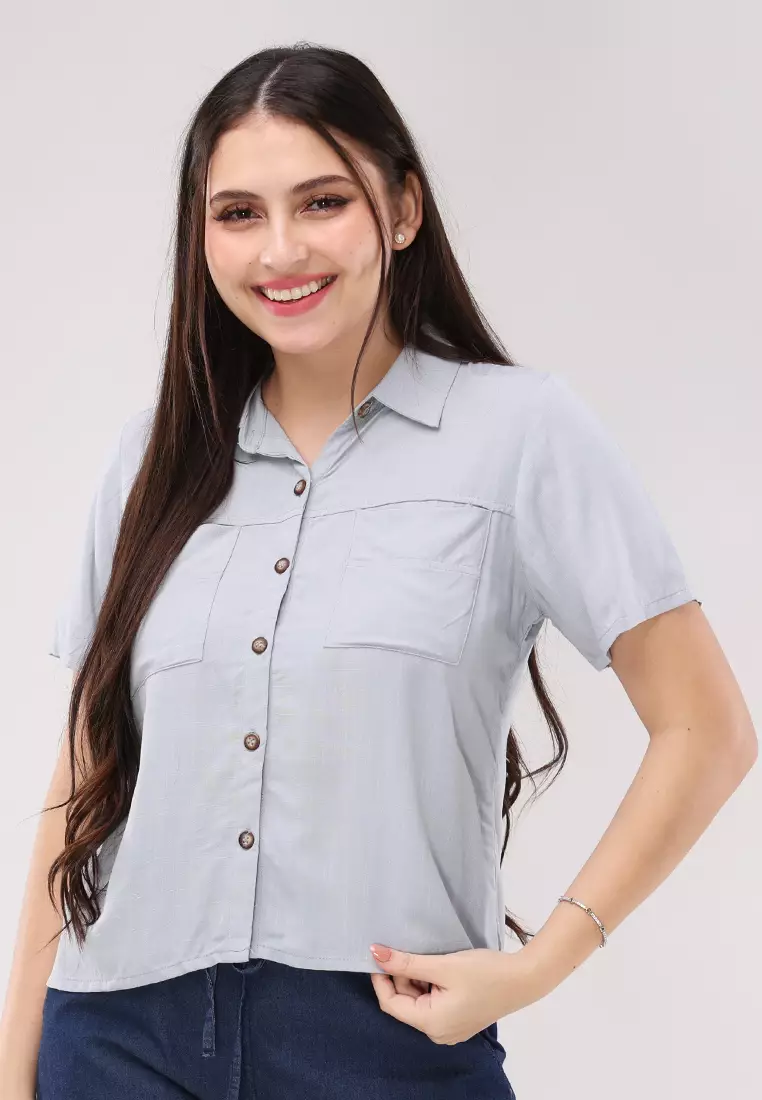 Soft Linen Woven Short Sleeves Blouse