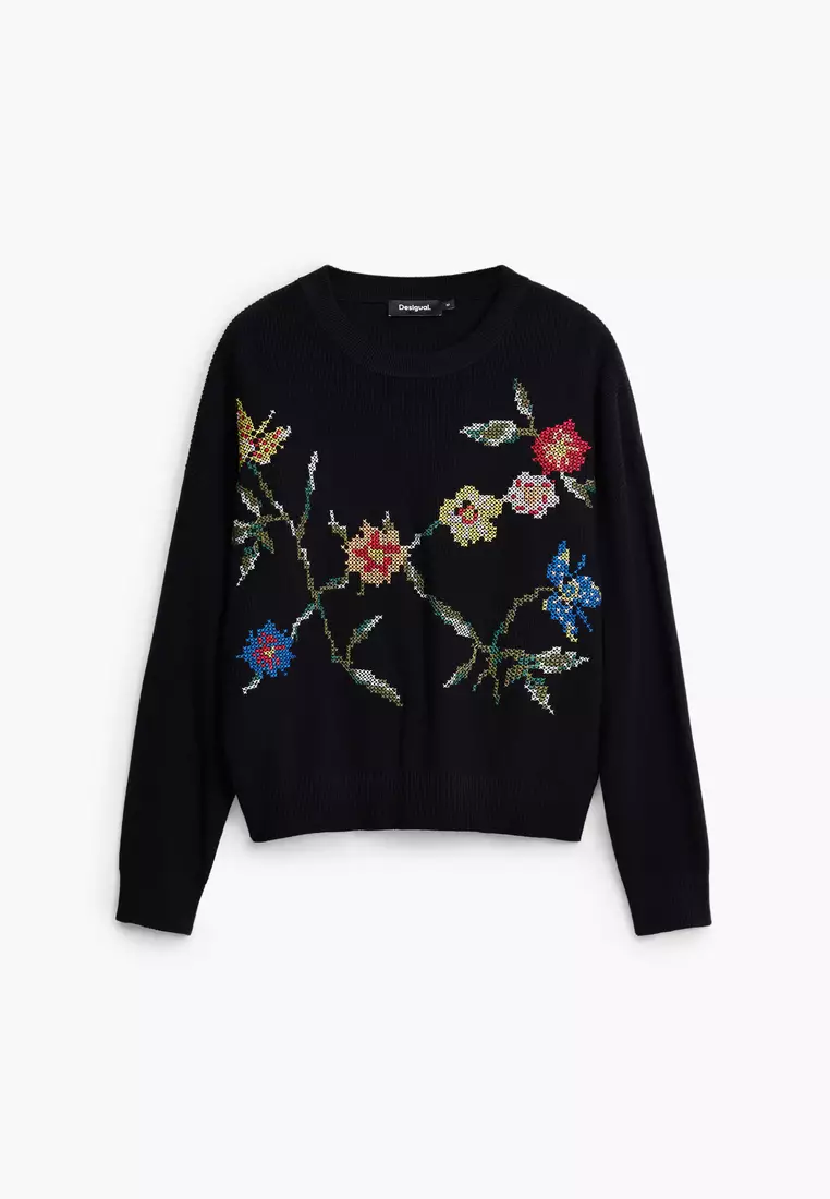 Desigual Woman Floral embroidered sweatshirt.