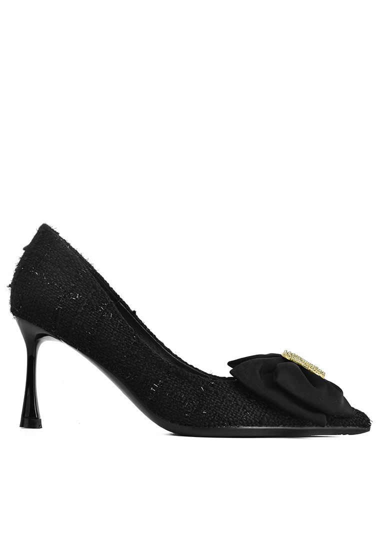 8CM Rhinestone Bow Buckle Tweed Pumps XJ3389-13