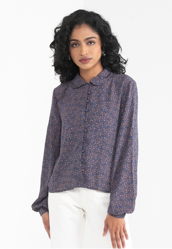 JACQUELINE DE YONG navy Hermine Long Sleeves Collar Shirt 89659AA4DE9C56GS_1