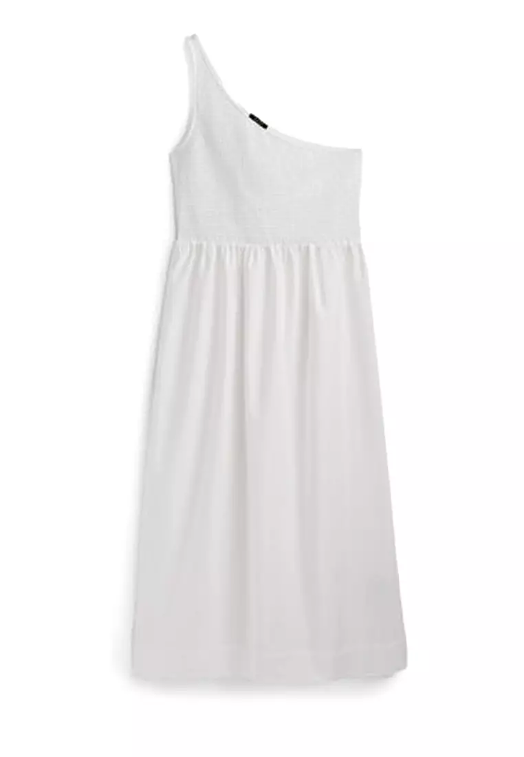 Massimo DuttiーPoplin midi dress with elasticated waistband Poplin midi dress with elasticated waistband · Burgundy