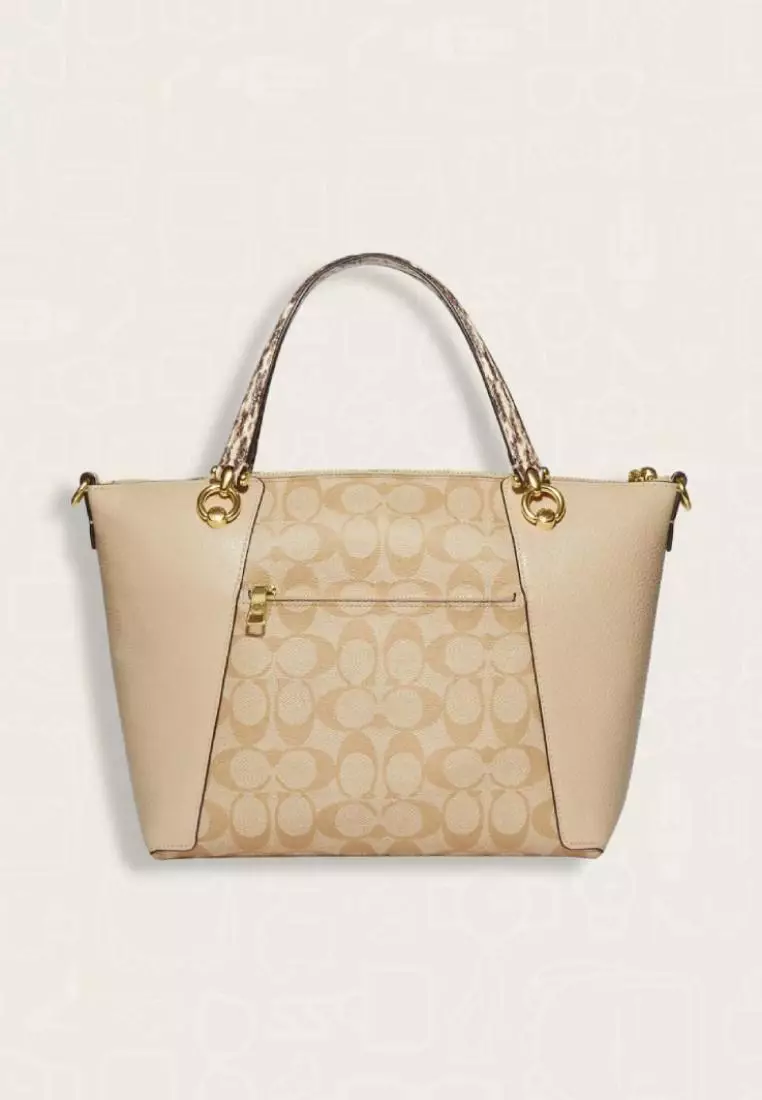 Coach Kacey Satchel In Colorblock Signature Canvas Light Khaki Ivory Multi