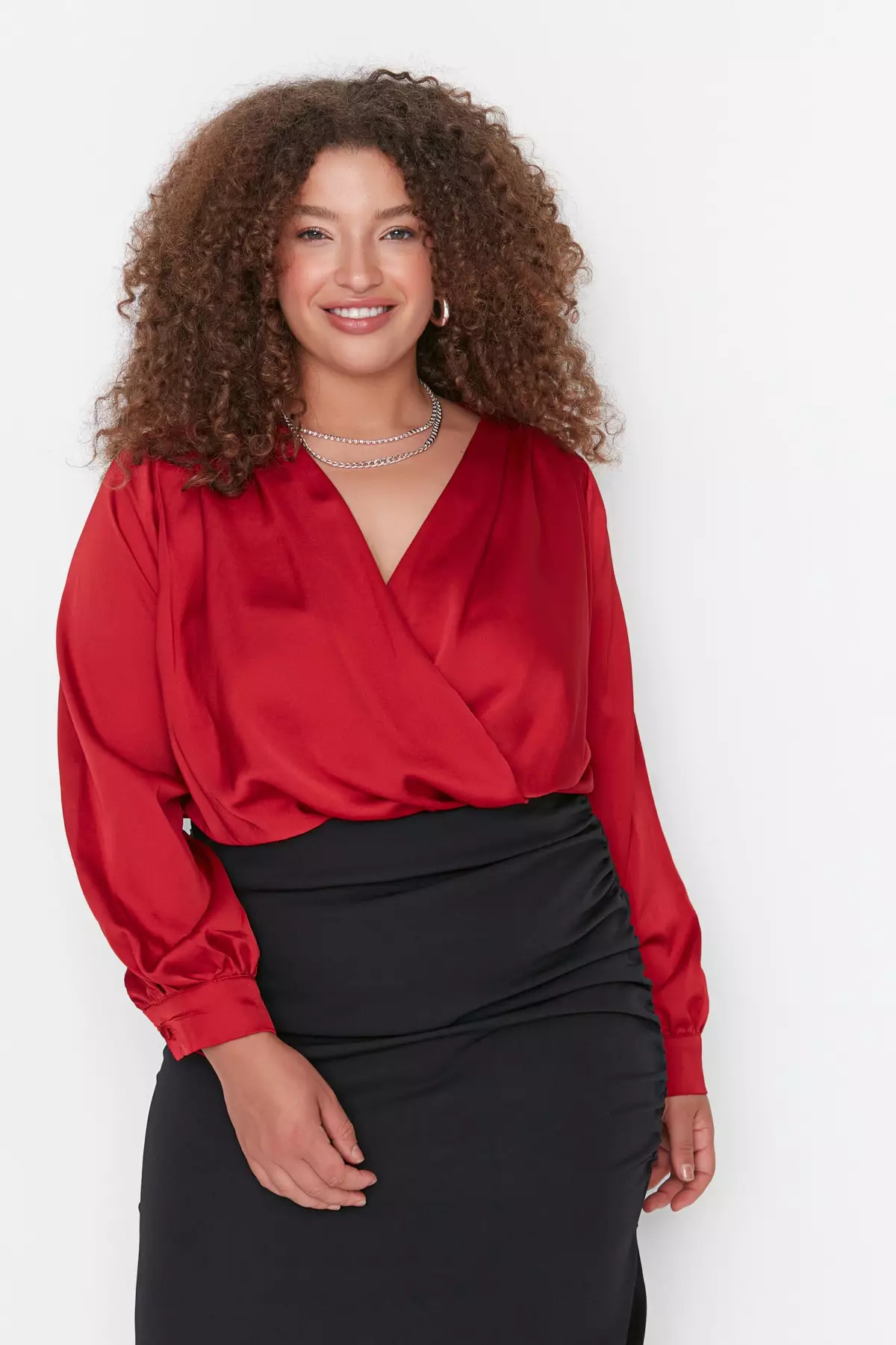 Plus Size Weave Satin Bodysuit