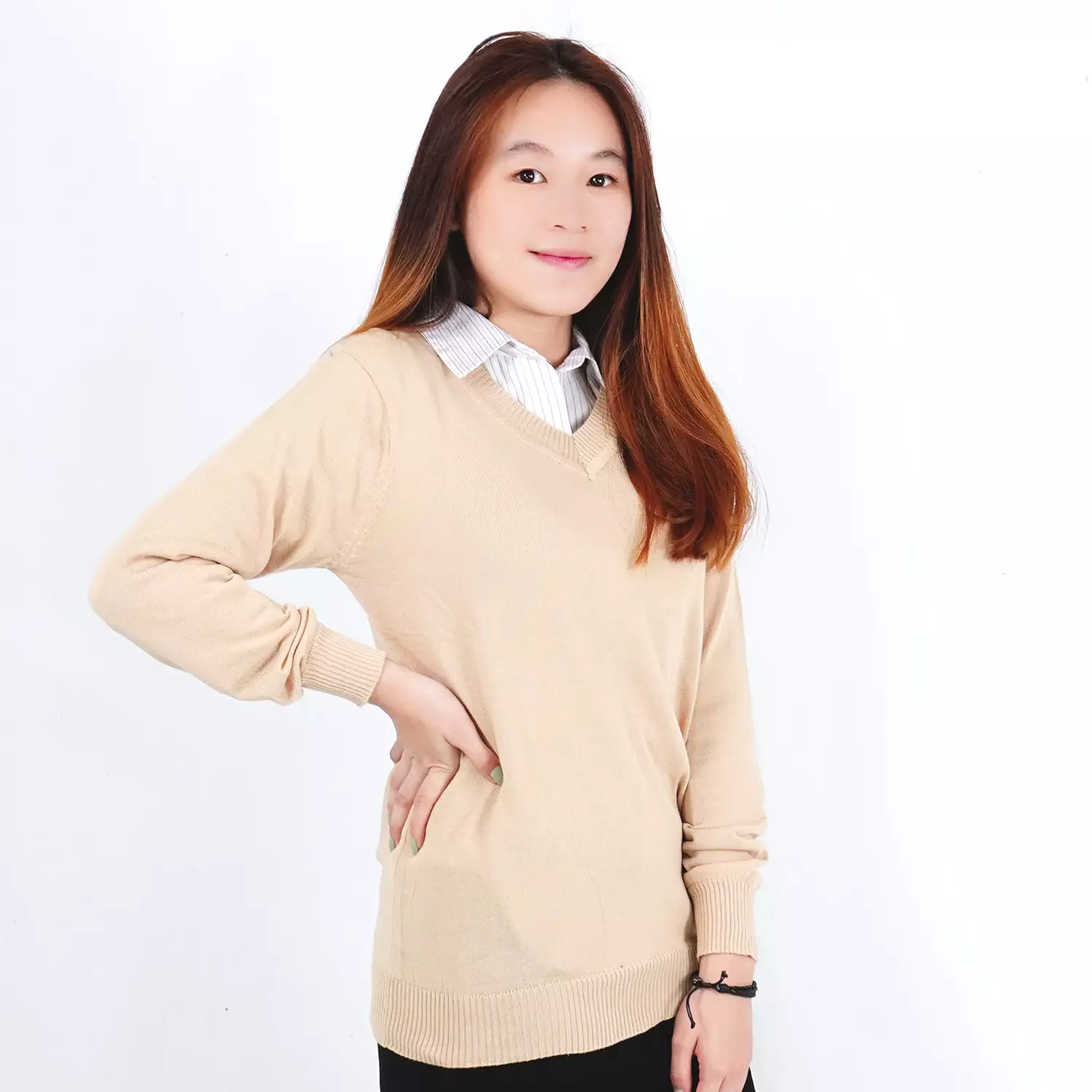 OKECHUKU Vanessa Sweater Rajut / Sweter Knit Wanita Tangan Panjang / Switer Leher V Basic Polos