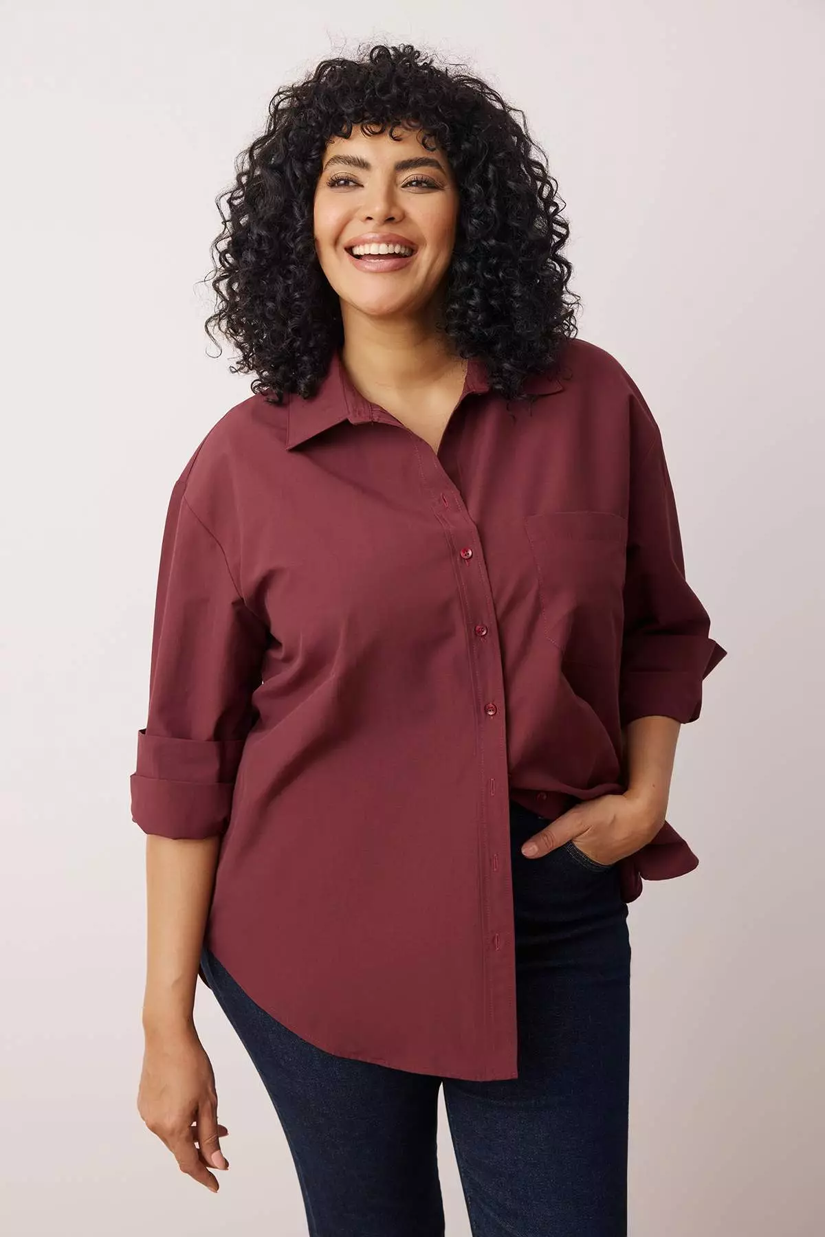 Dark Burgundy Boyfriend Large Size Woven Shirt Tbbss22Go0323