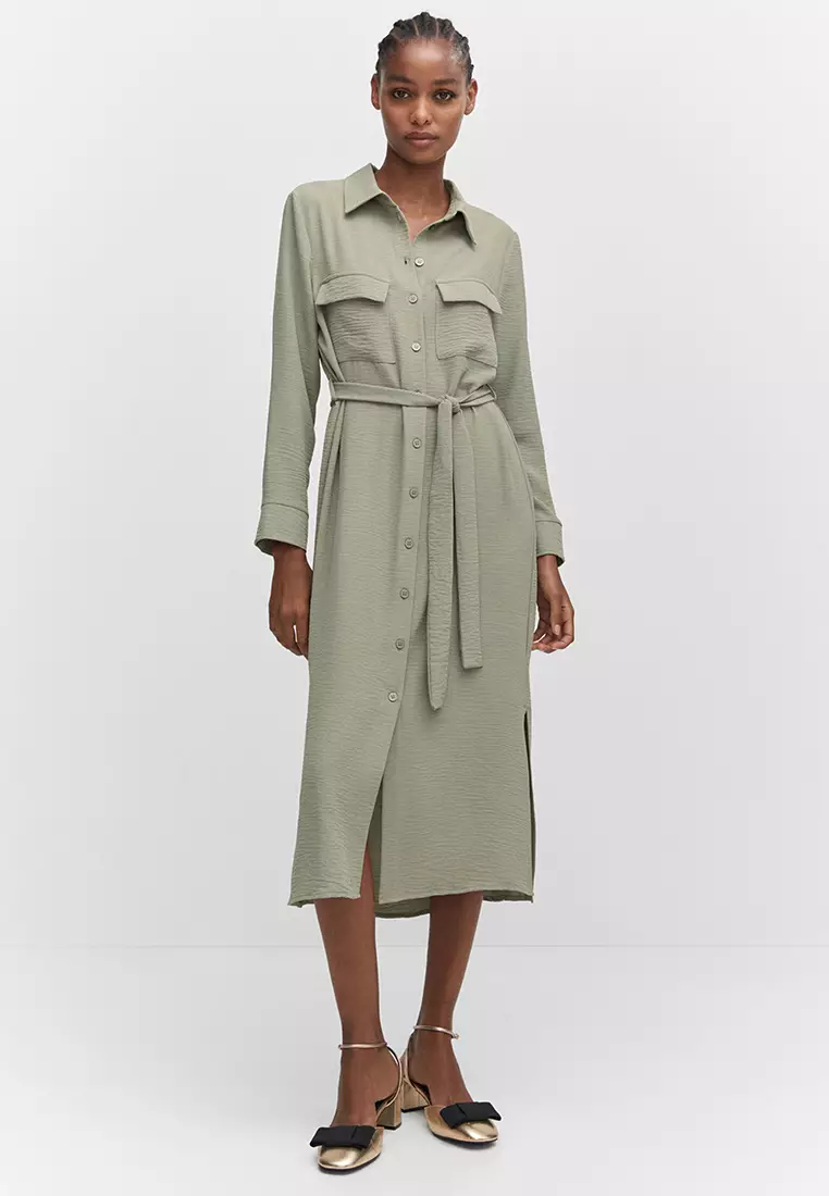 Khaki silk shirt best sale dress