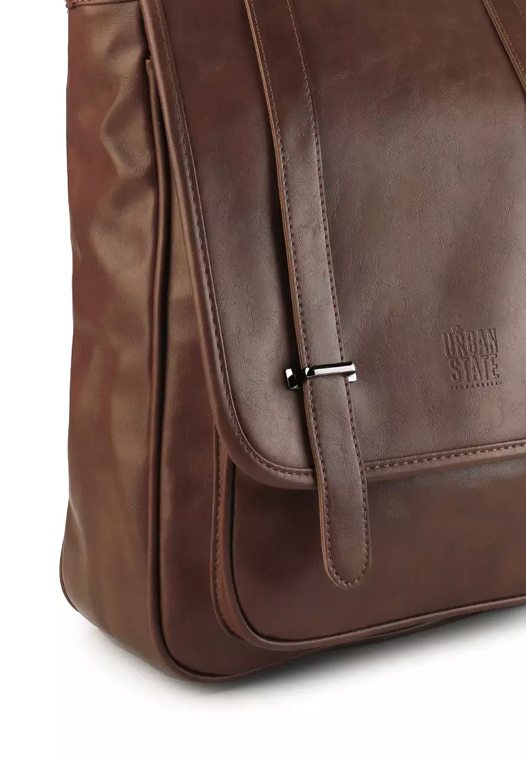 Distressed Leather Commuter Messenger Backpack