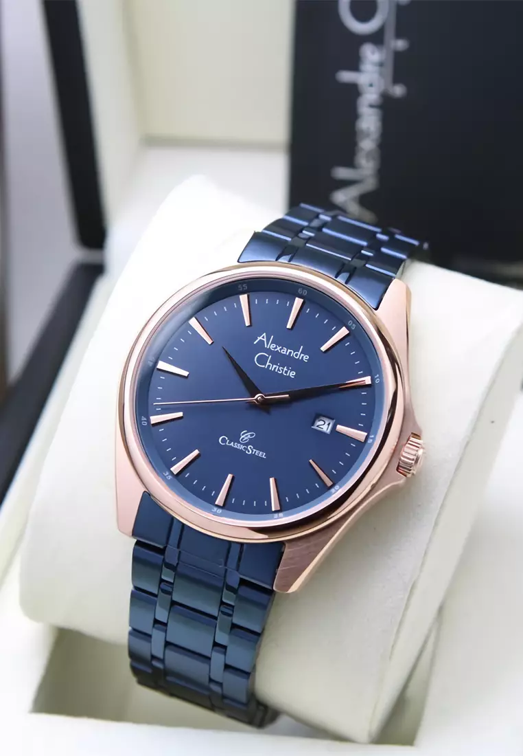 Alexandre Christie - Jam Tangan Pria - Rosegold - Blue Stainless Steel Bracelet - 8661 MDBURBU
