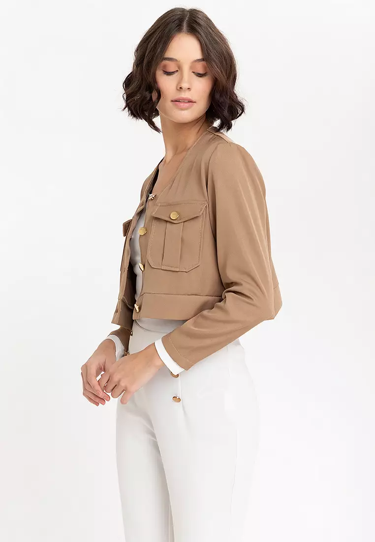 Layken Collarless Button Down Jacket