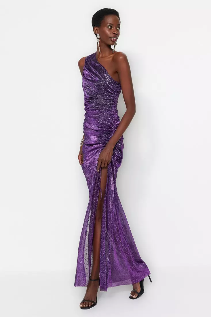 Buy Trendyol Sparkling Knitted Evening Dress with Purple Lining