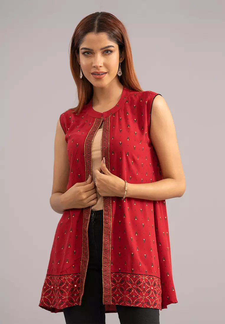 Le Reve 红色粘胶耸肩风格背心