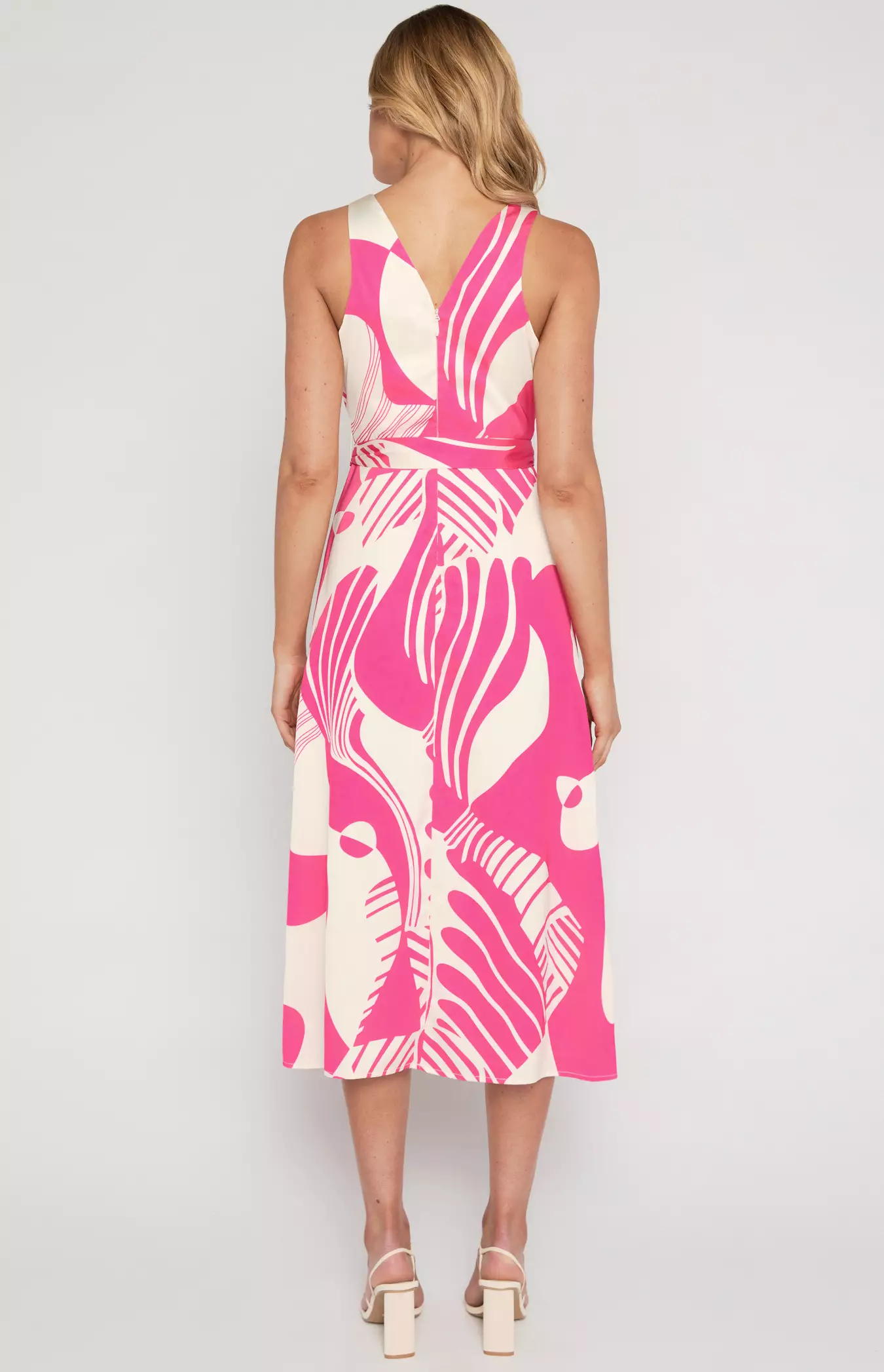 Jual Style State Abstract Print V-Neck Dress with 2-Way Wear Ribbon ...