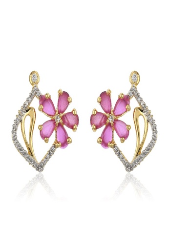 estele gold Estele Gold Plated CZ Flower Shaped Stud Earrings With Pink & White Stone for Women 8C1E4AC7D6D125GS_1