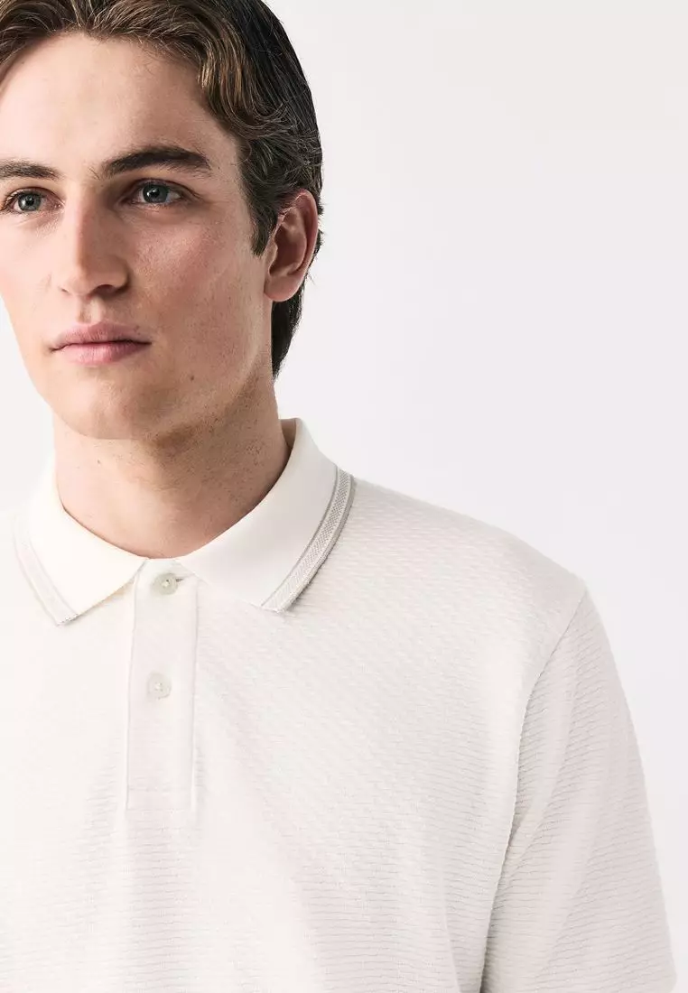 Short Sleeve Textured Quarter Zip Polo Shirts