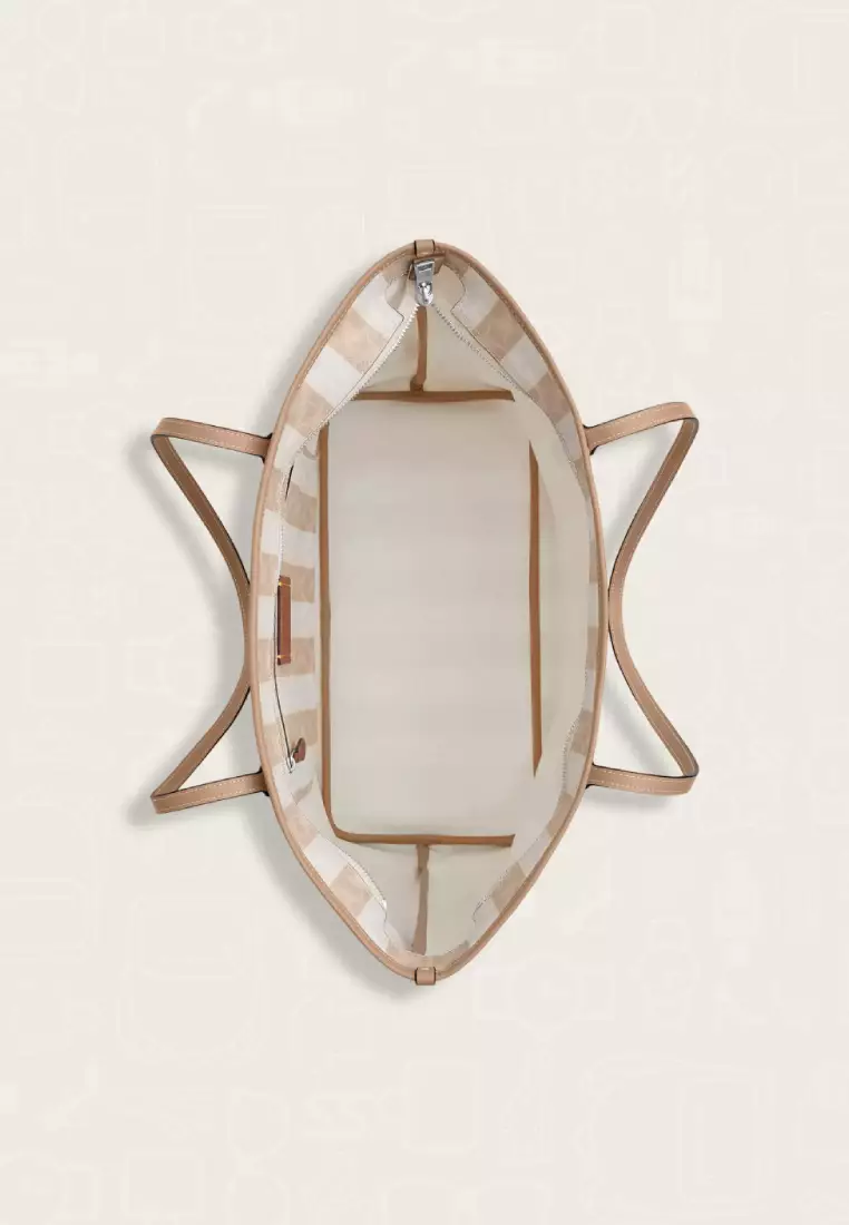 Coach Large City Tote Bag In Signature Canvas With Stripe Sand Tan