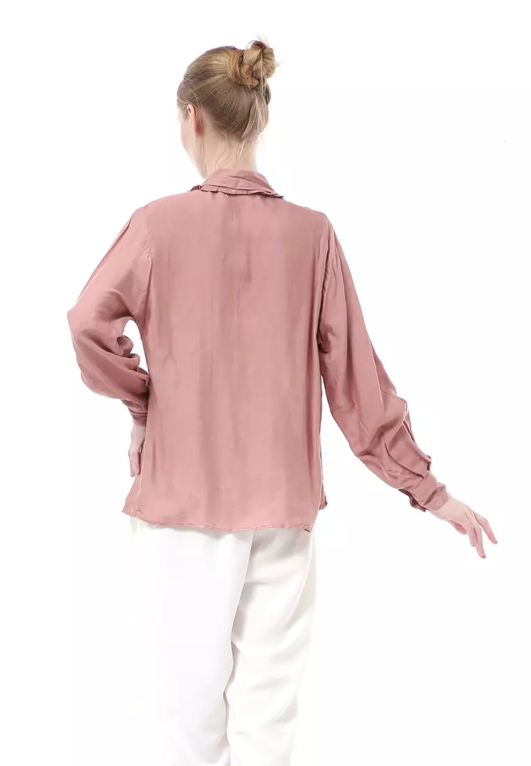 Adena Blouse Atasan Wanita Long Sleeve Kerah Rempel - Dusty
